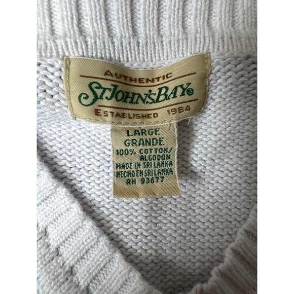 St. Johns Bay Authentic White V-Neck Sweater Large 100% Cotton Long Sleeve - Picture 4 of 6
